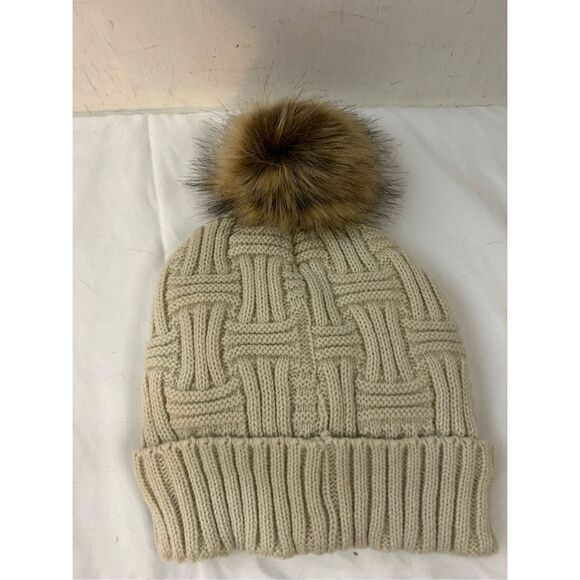 Britt’s Knit winter toboggan hat fur Pom pom plush lined new - Picture 3 of 6